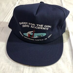 NEW 90s Deadstock Navy Blue Hockey Embroidered Snapback Hat Cap